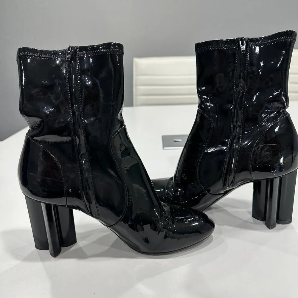 Louis Vuitton Boots Women Size 39 Black Patent Silhouette Ankle Booties Zip - Picture 8 of 16